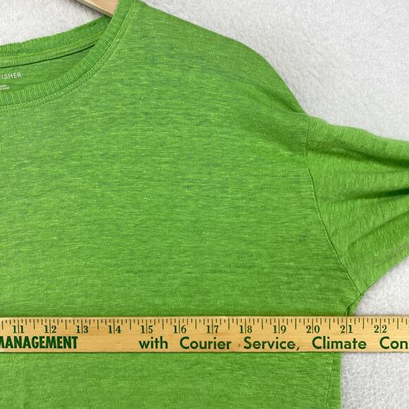 EILEEN FISHER Top S Organic Linen Slub Jersey Pocket Rib Trim 3/4 Sleeve Green - Picture 9 of 11
